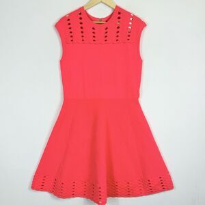 Ted Baker Zaralie Neon Coral Jacquard Panel Skater Dress Women's 6 US 14 NEW NWT